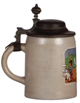 Stoneware stein, .25L, transfer & hand-painted, children, pewter lid, mint. - 3