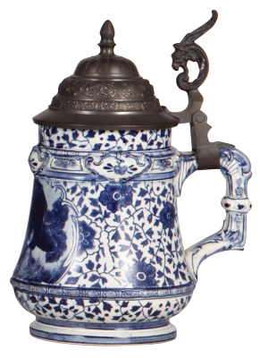 Pottery stein, .5L, transfer, Delft, by Royal Bonn, #4312/15, pewter lid, mint. - 2