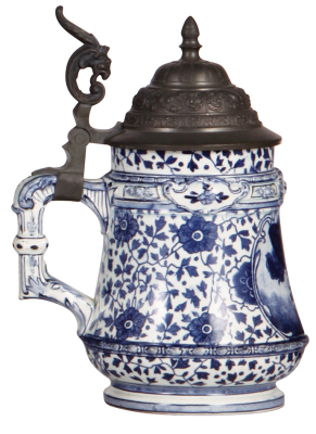 Pottery stein, .5L, transfer, Delft, by Royal Bonn, #4312/15, pewter lid, mint. - 3