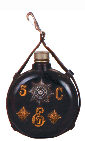 Regimental flask, .25L, glass & leather, 5. Comp., 1. Eisenbahn Regt., 1890, good condition.
