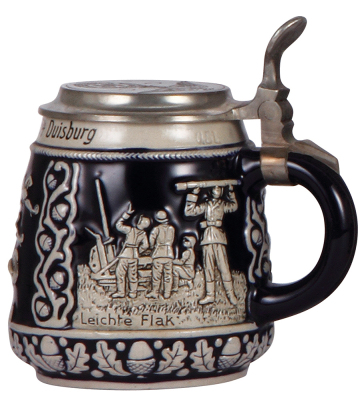 Third Reich stein, .5L, relief, airplane with swastika, 8. Batt. II. Flak Regt. 54, Duisburg, pewter lid with eagle and swastika. - 2