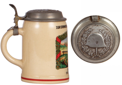 Third Reich stein, .5L, pottery, 17. [E.] Komp., Inft. Regt. 80, Montabaur, owner's name, pewter lid with relief helmet with swastika, mint. - 3
