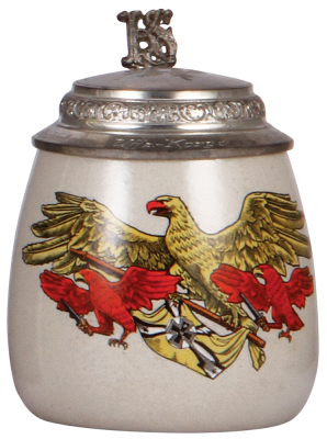 Third Reich stein, .5L, stoneware, inscription on pewter lid: Uffz. Korps, L.K.S. Neuhausen, mint.