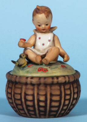 Hummel figurine, 5.5" ht., Mel 7, TMK 1 & U.S. Zone, Germany, Boy Sitting on Covered Jar, mint.