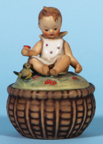 Hummel figurine, 5.5" ht., Mel 7, TMK 1 & U.S. Zone, Germany, Boy Sitting on Covered Jar, mint.