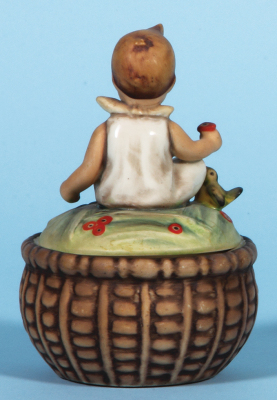 Hummel figurine, 5.5" ht., Mel 7, TMK 1 & U.S. Zone, Germany, Boy Sitting on Covered Jar, mint. - 2