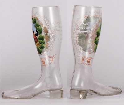 Regimental boot, .5L, 9.2" ht., glass, 5. Esk., Kürass. Regt. No. 4., Munster, 1910, presented to my father, mint. - 2