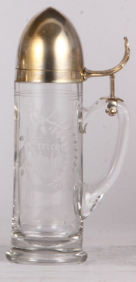 Military stein, .3L, glass, Character, Artillery Shell, Kriegsjahr 1914 - 1915, silver-plated lid, mint.