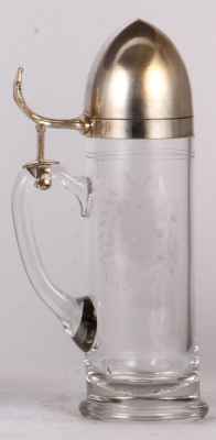 Military stein, .3L, glass, Character, Artillery Shell, Kriegsjahr 1914 - 1915, silver-plated lid, mint. - 2