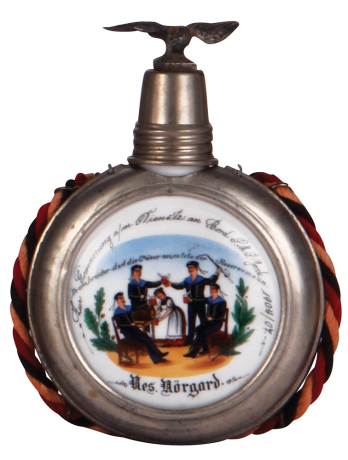 Regimental flask, .25L, porcelain, S.M.S. Yorck, 1904 - 1907, named to: Res. Nšrgard, mint.