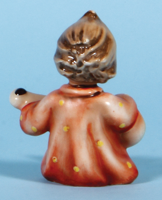 Hummel figurine, 4.0" ht., 53, TMK 1 & 1, Joyful, orange dress, blue shoes, mint.  - 2