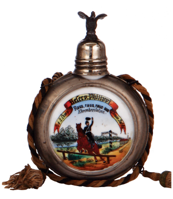 Regimental flask, .25L, porcelain, 2. Comp., Train Bat. Nr. 8, Ehrenbreitstein, 1903 - 1905, named to: Reserv. Philippi, mint.