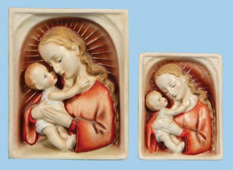 Two Hummel wall plaques, 4.4" x 5.2", 48/2, TMK 1 & 1, Madonna, mint; with, 3.2" x 4.0", 48/0, TMK 1 & 1, Madonna, mint.