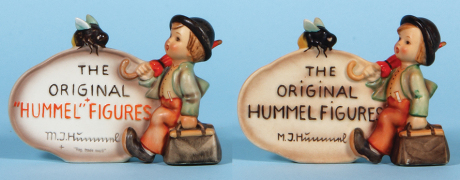 Two Hummel figurines, 3.6" ht., both #187, 1st. TMK 2, 2nd. U.S. Zone, Germany, The Original Hummel figurines, two colors, mint.