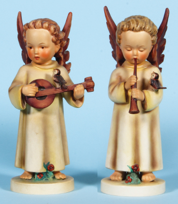 Two Hummel figurines, 10.6" ht., 172, TMK 3, Festival Harmony Mandolin, mint; with, 11.2" ht., 173, TMK 3, Festival Harmony Flute, flute glued.