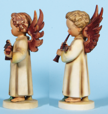 Two Hummel figurines, 10.6" ht., 172, TMK 3, Festival Harmony Mandolin, mint; with, 11.2" ht., 173, TMK 3, Festival Harmony Flute, flute glued. - 2
