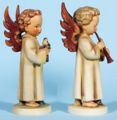 Two Hummel figurines, 10.6" ht., 172, TMK 3, Festival Harmony Mandolin, mint; with, 11.2" ht., 173, TMK 3, Festival Harmony Flute, flute glued. - 4