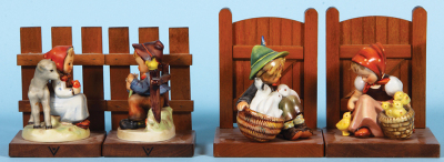 Four Hummel figurines, 5.2" ht., 251 A+B, TMK 3, Good Friends & She Loves Me She Loves Me Not, mint; with, 6.0" ht., 61 A+B, TMK 2, Playmates & Chick Girl, mint. - 4