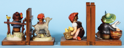 Four Hummel figurines, 5.2" ht., 251 A+B, TMK 3, Good Friends & She Loves Me She Loves Me Not, mint; with, 6.0" ht., 61 A+B, TMK 2, Playmates & Chick Girl, mint. - 5