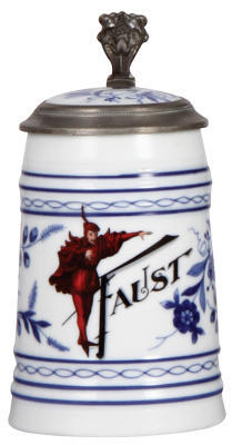 Porcelain stein, .5L, transfer & hand-painted, Faust, inlaid lid, mint. 