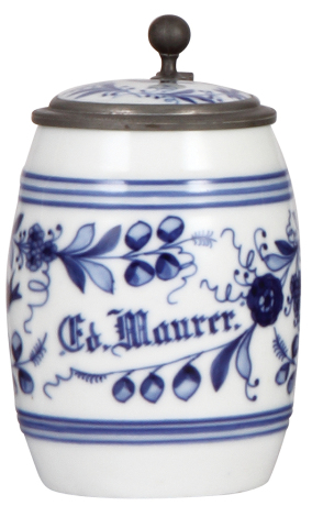 Porcelain stein, .5L, hand-painted, Ed. Maurer, porcelain inlaid lid: photograph of Ed Maurer inside, lithophane, mint.