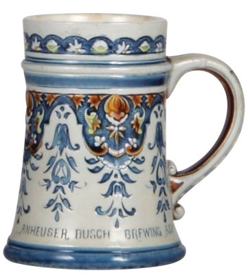 Mettlach stein, .3L, 1965, mosaic, etched: Anheuser Busch Brewing Assn., made without a lid, rare, mint.