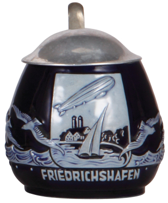 Stoneware stein, .5L, relief, marked Wick-Werke, 7244, Franz Schöllhorn, Friedrichshafen, metal lid: marked Zeppelin, mint.