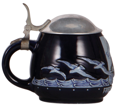 Stoneware stein, .5L, relief, marked Wick-Werke, 7244, Franz Schöllhorn, Friedrichshafen, metal lid: marked Zeppelin, mint. - 3