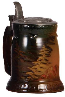 Rookwood pottery stein, .5L, marked RP 783, date 1894, artist Constance A. Bake, Commercial Club of Cincinnati, pewter lid: inscription Commercial Club of Cincinnati W.W. Taylor President 1894, mint.