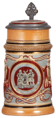 Pottery stein, .5L, relief, Massachusetts Institute of Technology, inlaid lid: matches front of stein, very good condition.