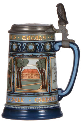 Mettlach stein, .5L, 2872, etched, Cornell University, inlaid lid, mint. - 2