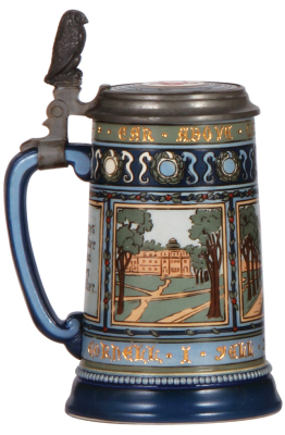 Mettlach stein, .5L, 2872, etched, Cornell University, inlaid lid, mint. - 3