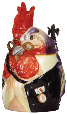 Character stein, .5L, porcelain, by Schierholz, modern version from old mold, Rooster, mint.