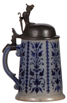 Character stein, .5L, stoneware, Bustle Lady, blue saltglaze, 2'' hairline. - 2