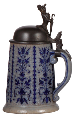 Character stein, .5L, stoneware, Bustle Lady, blue saltglaze, 2'' hairline. - 3