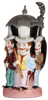 Character stein, .5L, porcelain, Umbrella Men, lithophane has a line, otherwise mint.