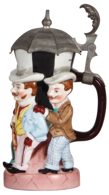 Character stein, .5L, porcelain, Umbrella Men, lithophane has a line, otherwise mint. - 2