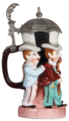 Character stein, .5L, porcelain, Umbrella Men, lithophane has a line, otherwise mint. - 3