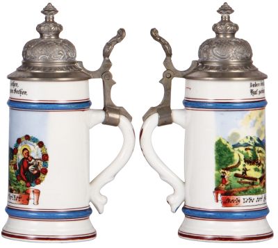 Porcelain stein, .5L, transfer & hand-painted, Occupational Holzarbeiter [Lumberman], pewter lid, mint. - 2