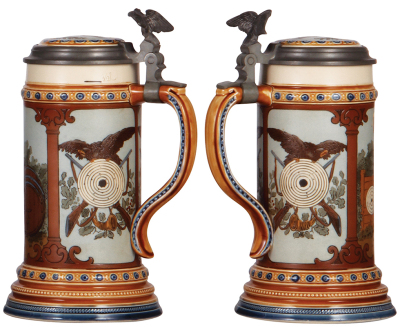 Mettlach stein, .5L, 2235, etched, inlaid lid, music box base [without music box], mint. - 2