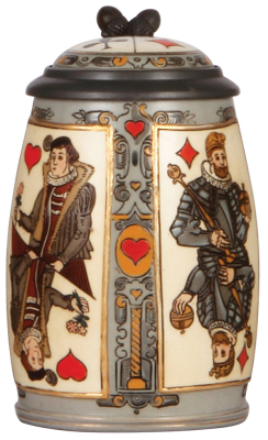  Mettlach stein, .5L, 2093, etched, inlaid lid, mint.    