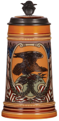 Mettlach stein, .5L, 3135, etched, inlaid lid, mint.