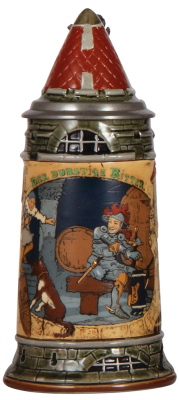 Mettlach stein, .5L, 2382, etched, by H. Schlitt, inlaid lid, mint. 