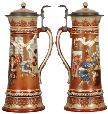 Mettlach stein, 3.0L, 16.5" ht., 2206, etched, inlaid lid, mint. - 2