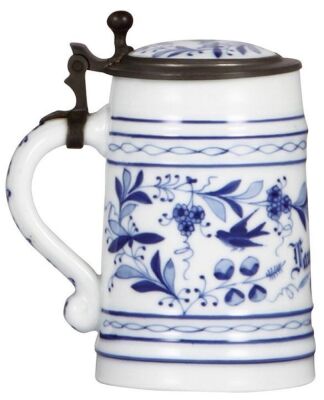 Porcelain stein, .5L, transfer & hand-painted, Faust's Own, porcelain inlaid lid: photograph of Tony Faust, faint lithophane line, otherwise mint. - 3