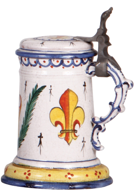 Faience stein, 6.8" ht., c. 1900, French Walzenkrug, faience lid, very good condition.  - 2