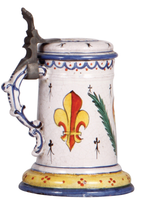 Faience stein, 6.8" ht., c. 1900, French Walzenkrug, faience lid, very good condition.  - 3
