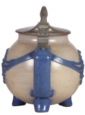 Stoneware stein, .5L, relief, marked 1757, made by Reinhold Merkelbach, designed by R. Riemerschmid, blue saltglaze, Art Nouveau, pewter lid, mint. - 2