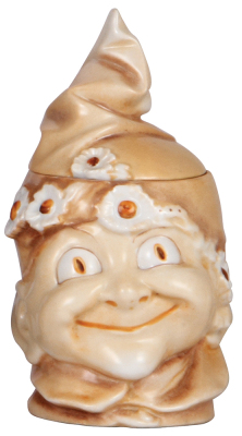 Character stein, .5L, porcelain, marked Musterschutz, by Schierholz, Pixie, good repair of a small chip.