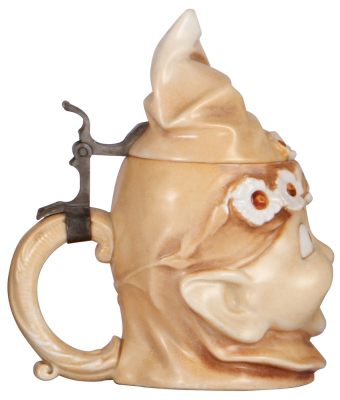 Character stein, .5L, porcelain, marked Musterschutz, by Schierholz, Pixie, good repair of a small chip. - 3